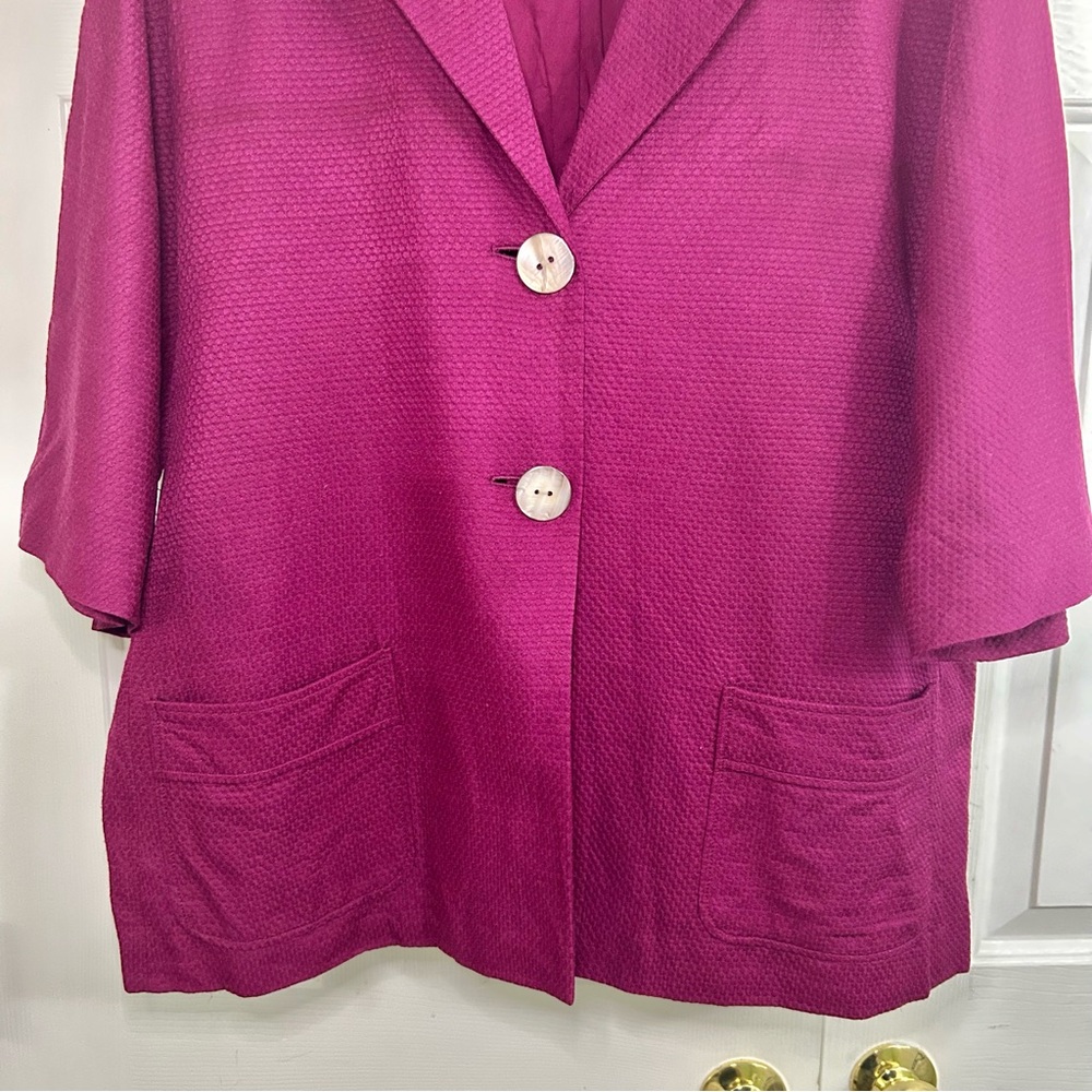 J. Jill Fuchsia Plum Silk & Cotton Blend Button Front Short Sleeve Blazer Sz XL - Picture 3 of 16